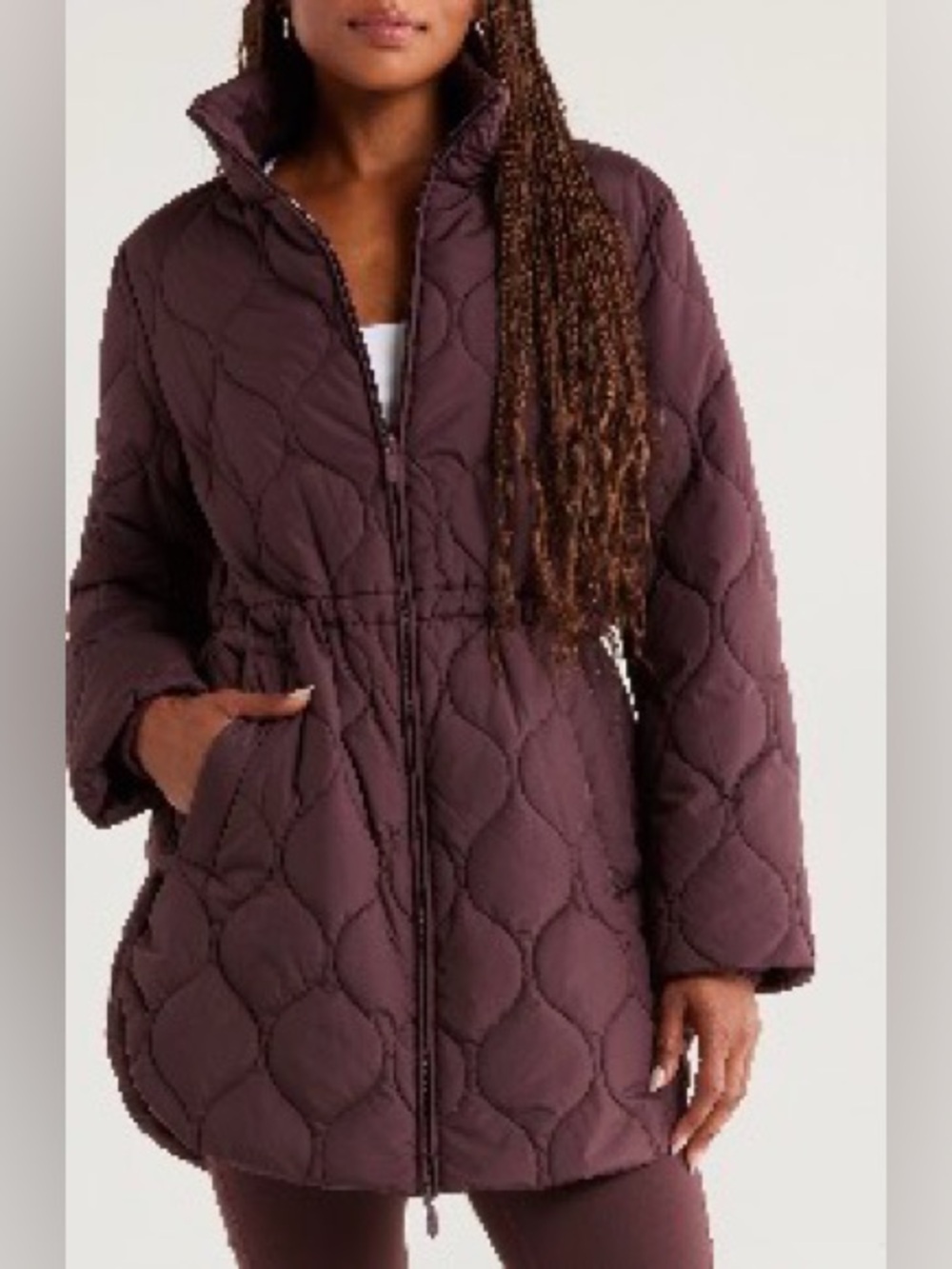 Zella Quilted Puffer Jacket in Burgundy